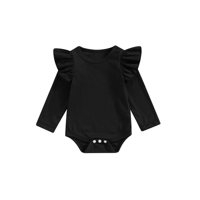 Faithtur Baby Girl Fall Romper Ruffle Long Sleeve Crew Neck Solid Color Bodysuit Newborn Playsuit