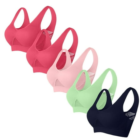 Ecqkame 5Pc Bras for Women No Underwire Push Up Bra Plus Size Solid Color Everyday Breathable Supportive Bra 5PC Watermelon Red C L on Clearance