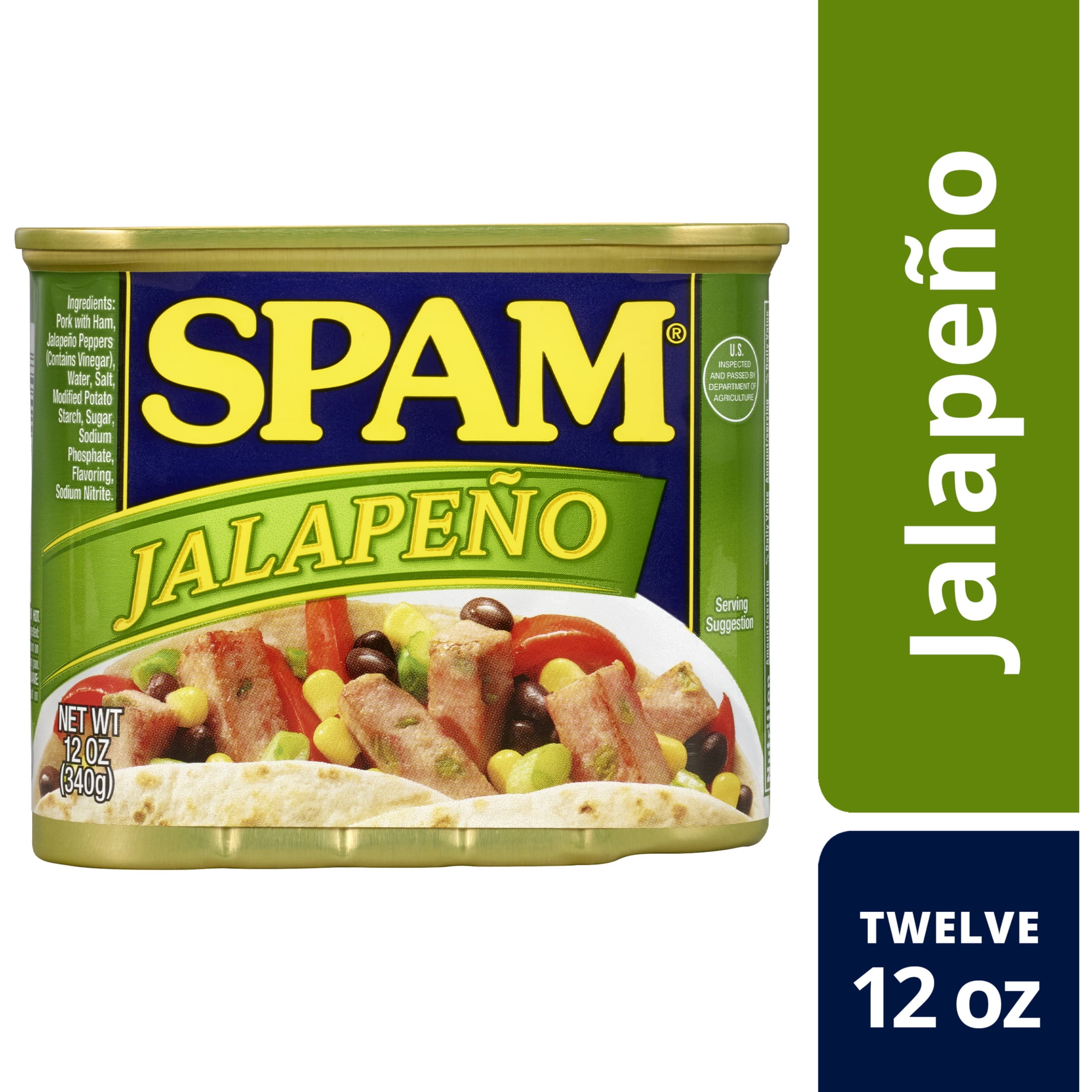 SPAM Jalapeno, Shelf-Stable Meat, 12 oz Aluminum Can (12 Pack)