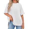 thumbnail image 5 of Womens Oversized T Shirts Summer Casual Loose Fit Striped Knit Batwing Sleeves Tunic Tops, 5 of 6