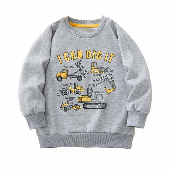 Tfken Toddler Kids Boys Sweatshirt Size 5-6 Years Winter Long Sleeve Crew Neck Pullover Shirts Breathable Car Print Grey Tops