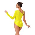 thumbnail image 2 of TiaoBug Women Rhinestone Gymnastics Leotard One Shoulder Long Sleeve Tassel Figure Skating Costume Fluorescent Yellow S, 2 of 5