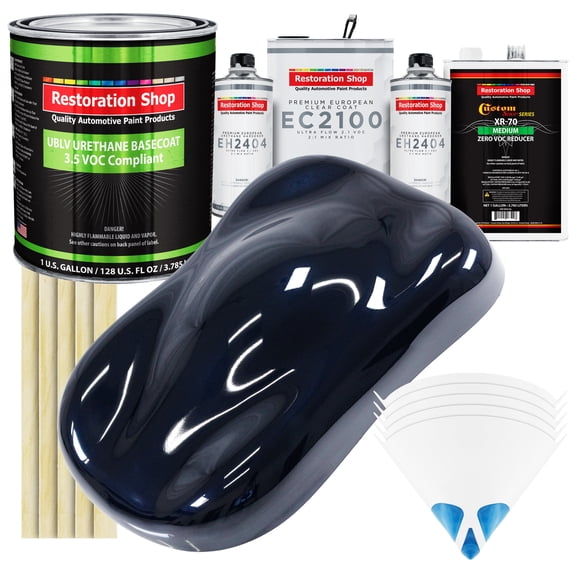 Restoration Shop - Nightwatch Blue Metallic - Low V.O.C. Urethane Basecoat with European Clearcoat Auto Paint - Complete Gallon Paint Color Kit - Automotive Coating