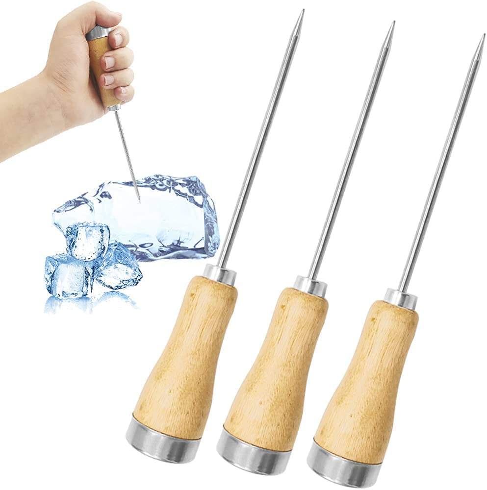 RLECS 2pcs Stainless Steel Ice Picks with Safety Wooden Handle Kitchen Tool  Bar Accessories (1 x 7 Inch Long + 1 x 9.4 Inch Long)