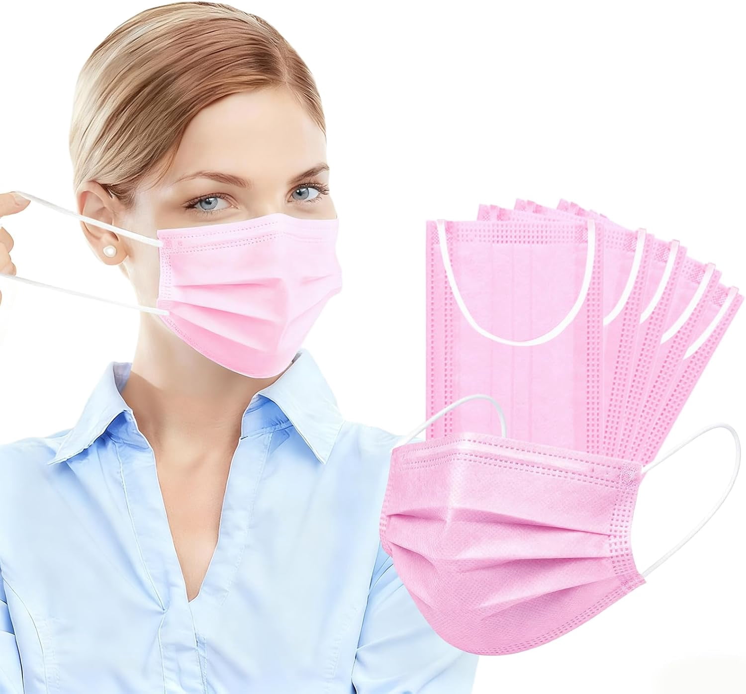 Individually Wrapped 4-Layer Filter Disposable Face Mask Single Use Dust Safety Face Mask Flat Earloop Latex-Free 50pcs