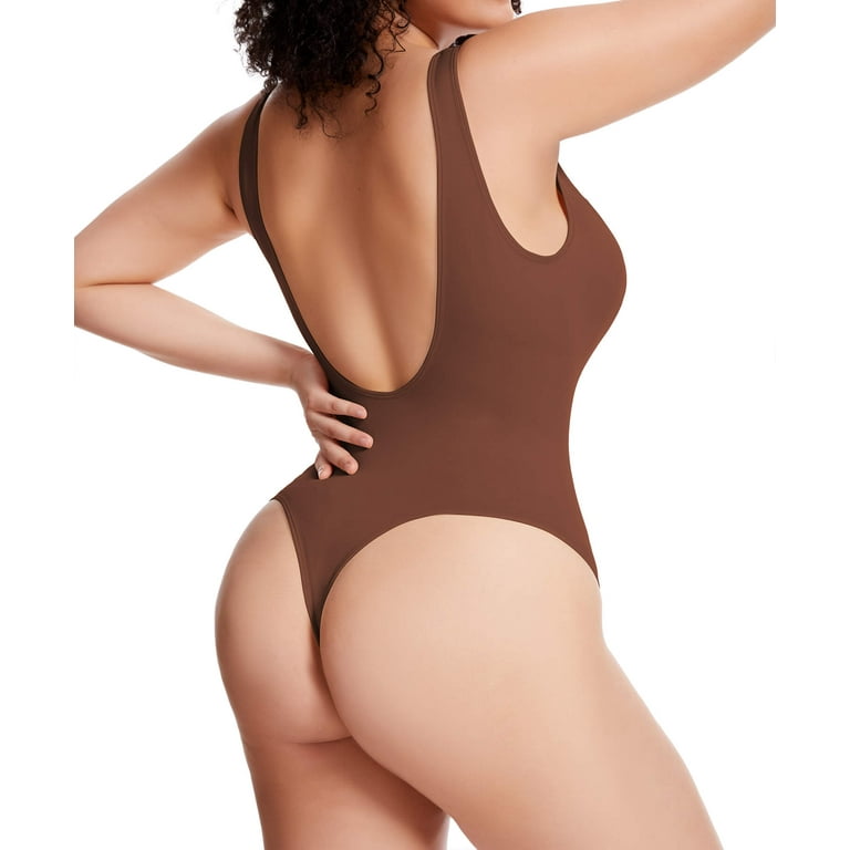 MANIFIQUE 2 Packs Thong Bodysuit for Women Tummy Control Shapewear