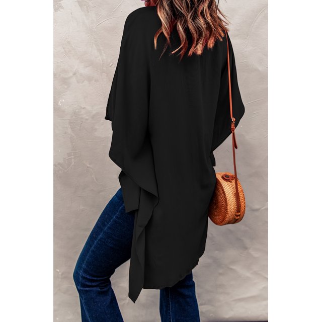 ABPHQTO Kimono alto y bajo elegante negro para mujer