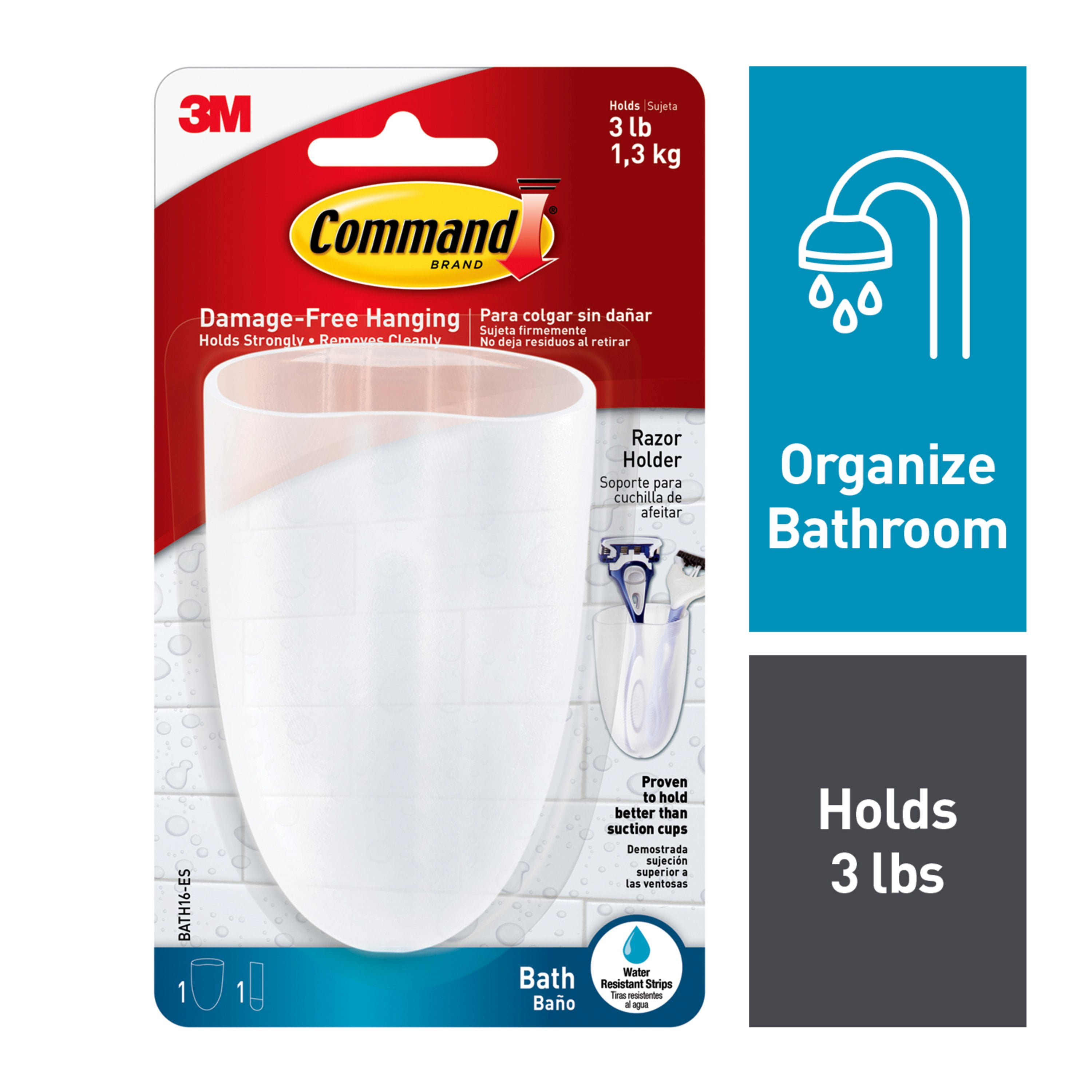 Command Razor Holder, Frosted, Medium, 1 Holder, 1 Medium Strip/Pack