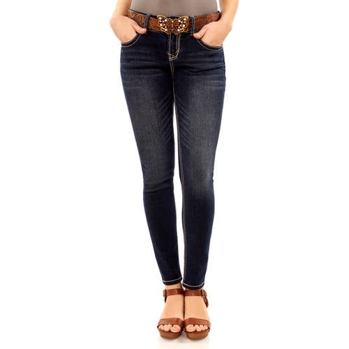 No Boundaries Juniors' curvy belted embellished skinny jeans - Walmart.com