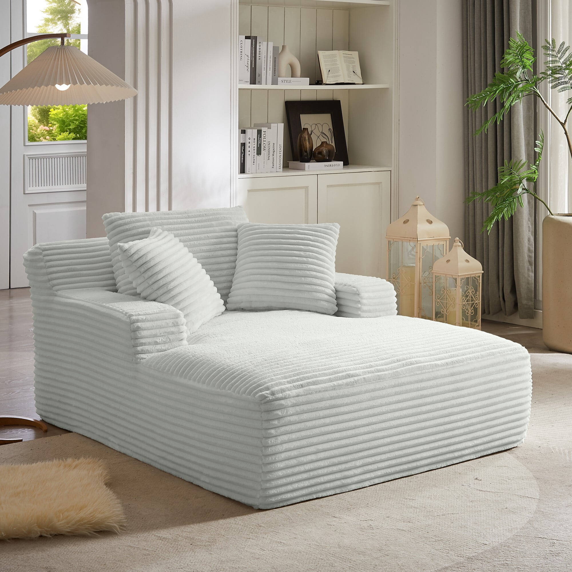 DEALTOPS 66.1" Oversized Comfy Lounge Chair, Corduroy Foam Sofa Chair with Pillows, No Assembly, Living Room or Bedroom, Light Gray
