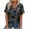 thumbnail image 4 of Women's Summer V Neck Tops Tie-dye/Floral Printed Short Sleeve Summer Graphic Tee Shirts Loose Fit Plus Size Casual Tshirts (3XL, Gray), 4 of 4