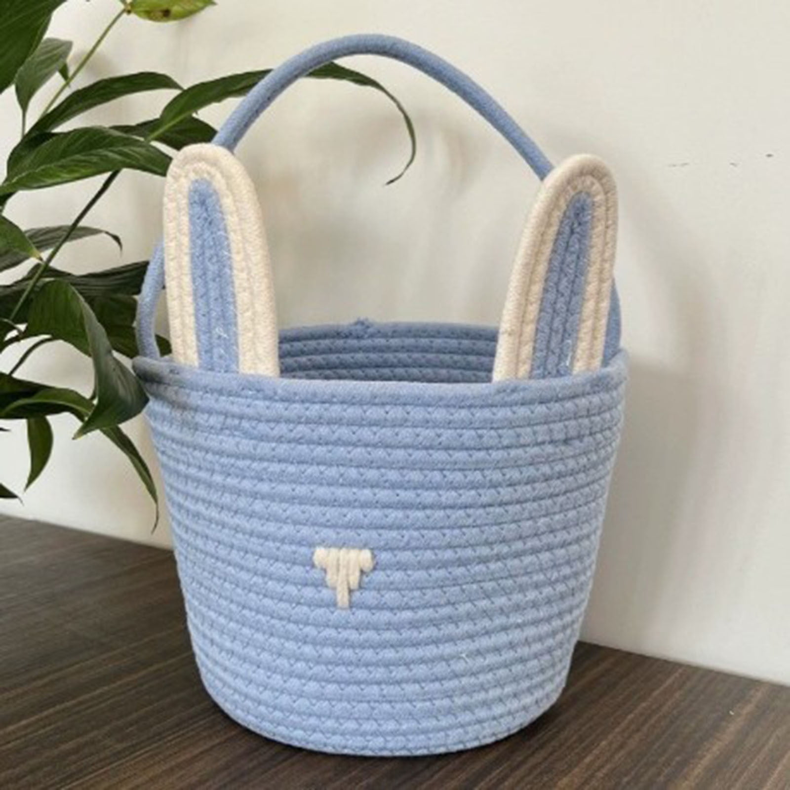 Easter Bunny Basket for Kids, Rabbit Ear Egg Bucket, 9.5" x 6.3" x 6.3" Portable Tote for Candy Storage, Easter Party Decor, and First Easter Gifts for Boys & Girls