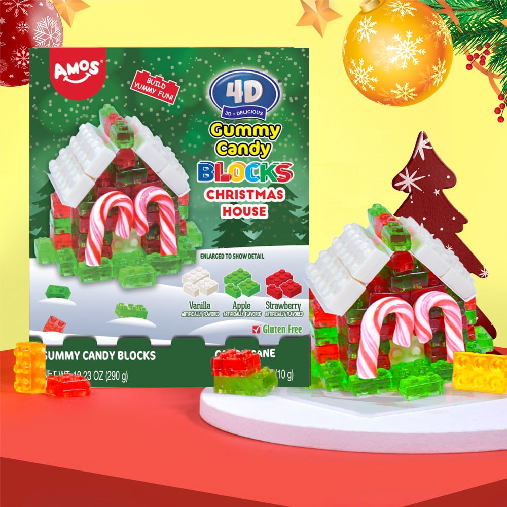 AMOS 4D Christmas Candy Gummy Blocks Christmas House Gift, Xmas