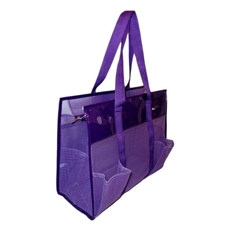 Mesh Shopper Utility Beach Bag Zipper Organizing Tote bag (Purple)