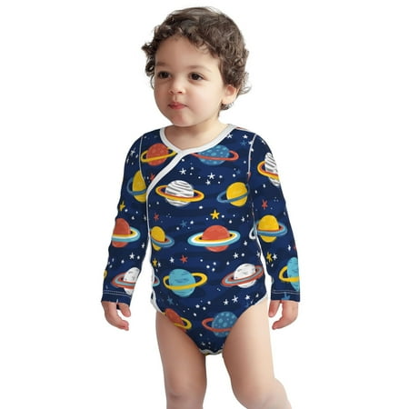 

Fotbe Planets and Stars Pattern Unisex-baby Long-sleeve Bodysuit Long Sleeve Bodysuits One-piece 100% Organic Cotton for Infant Baby Boys Unisex-12 Months