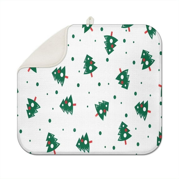 White Christmas Tree Pattern Dish Drying Mat for Kitchen 1 Pack, Ultra Absorbent Microfiber Dishes Drainer Mats,16x18in(41x46cm)