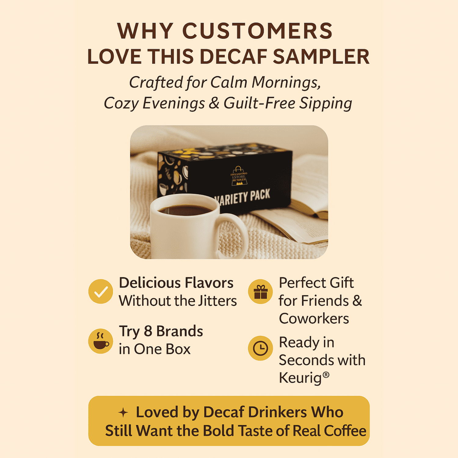 Decaf Coffee Pods Variety Pack - 16 K Cups, 8 Flavors - Includes Starbucks, Dunkin, Peet's, Green Mountain & More - Giftable Decaf K Cups Sampler for Keurig in Glossy Box, Perfect for All Occasions