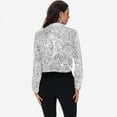 thumbnail image 4 of Women's Sequin Cropped Blazer Long Sleeve Sparkly Open Front Jacket - Large, Silver, 4 of 7