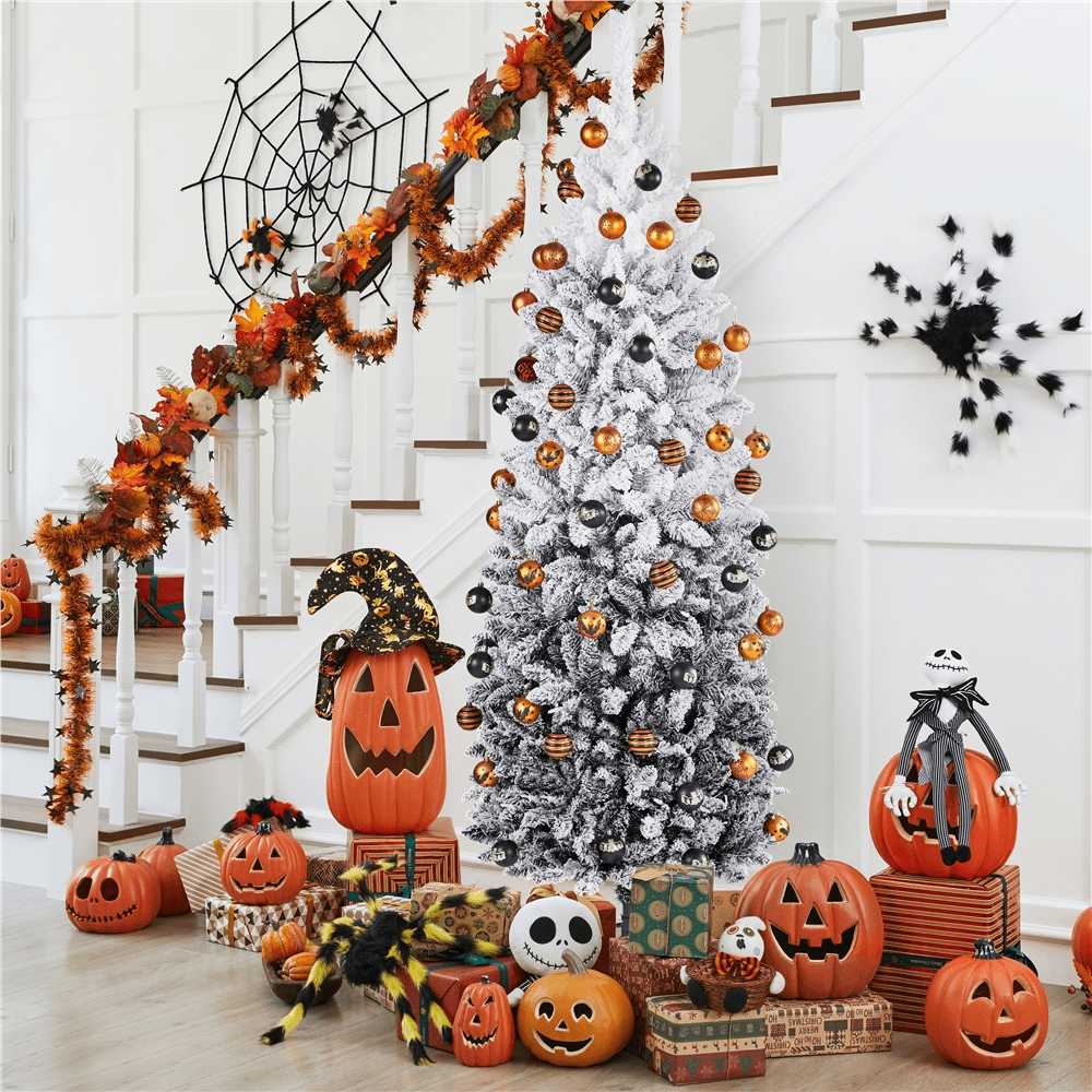 Renwick 6Ft Pre-lit Flocked Artificial Christmas Tree with 250 Incandescent Warm White Lights, Black Gradient