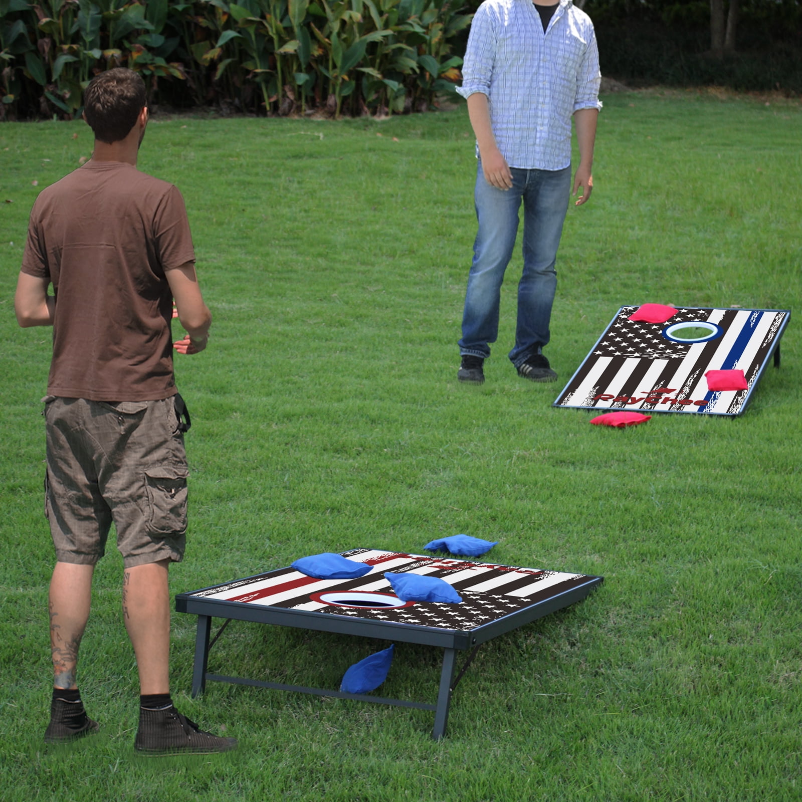 RayChee Cornhole Set with 8 Bean Bags and Carrying Case Outdoor Game Toss Board for Adults Outside Activities