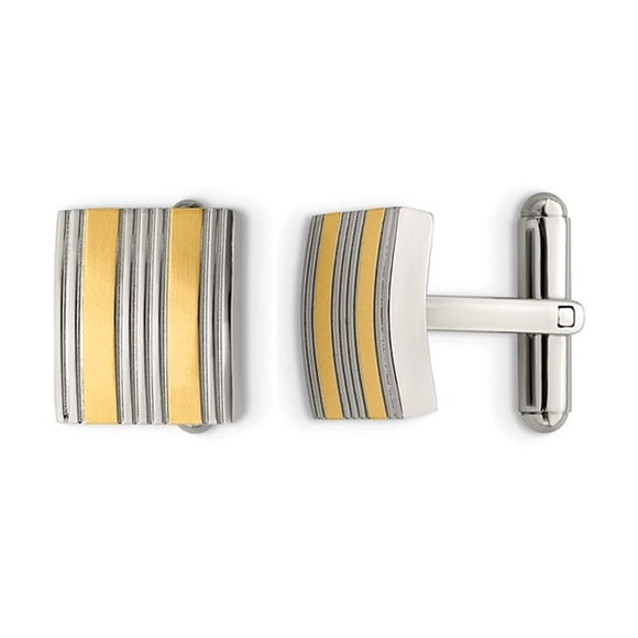 Mens Stainless Steel Yellow Plated Cuff Links