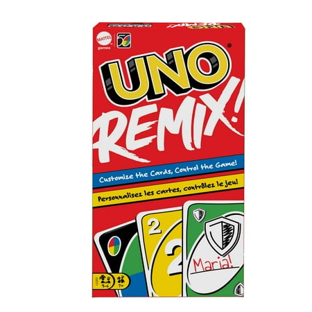 UNO Remix Card Game for Kids Adults & Family Night with Customizable Options & Write-On Cards