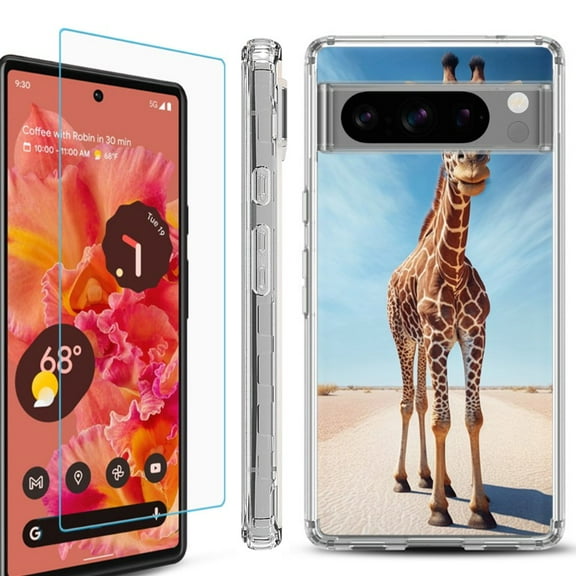 OneToughShield ® Compatible with Google Pixel 8 Pro, Shockproof Phone Case, with Tempered Glass Screen Protector - Giraffe