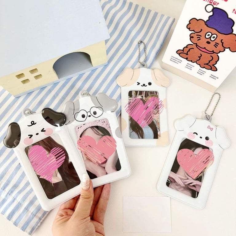 4pcs Cute Puppies Photocard Holder Keychain, Kawaii Dog Photo Frame ID Badge Holder, Cartoon Animal Photo Card Holder Pendant Chain Photocard Sleeves
