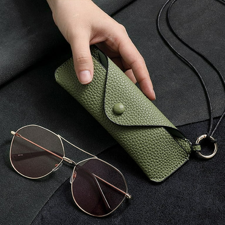 Kripyery Portable Glasses Storage Bag with Lanyard Soft Faux