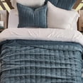 thumbnail image 4 of EVERGRACE 3 Pieces Luxurious Velvet Quilt Queen Size, Ultra Soft Bedspread Coverlet Set, Double Box Stitch Lightweight Velvet Comforter for All Season with 2 Shams, Stormy Blue, 92''x96'', 4 of 8