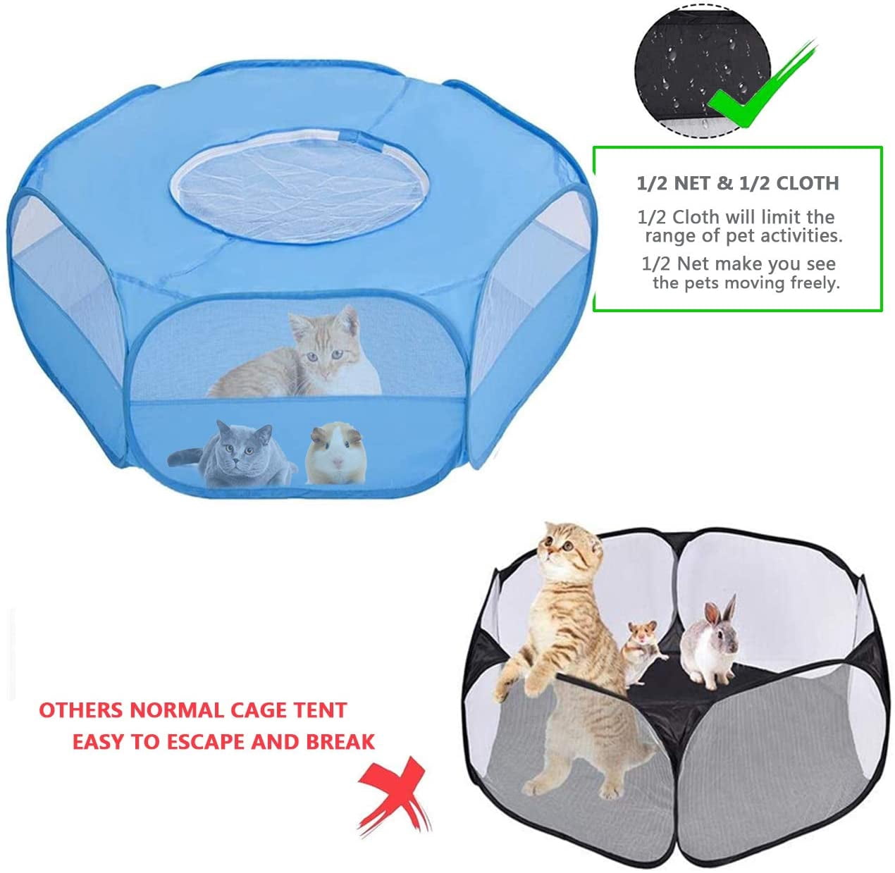 Small animal baby playpen with anti-escape portable breathable waterproof indoor playground fence cage cat puppy guinea pig hamster chinchilla rabbit