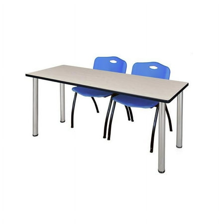 UPC: 0843532077610 | Regency 66 x 24 Training Table- Maple/ Chrome & 2 Stack Chairs- Blue
