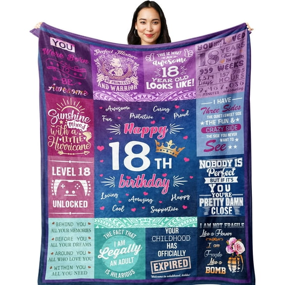 18th Birthday Gifts for Girls - 18th Birthday Decorations for Girl 60"x50" Blanket - Gifts for 18 Year Old Girl- Gifts for Daughter Bestie Sister- 18th Birthday Gift Ideas - 18th Bday Decor