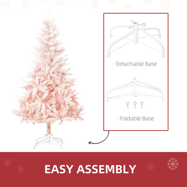 59"H Pink Christmas Tree - 450 Realistic PVC Tips, Auto-Open Branches, Detachable Foldable Metal Base, Sweet Holiday Decor for Home/Bedroom/Office