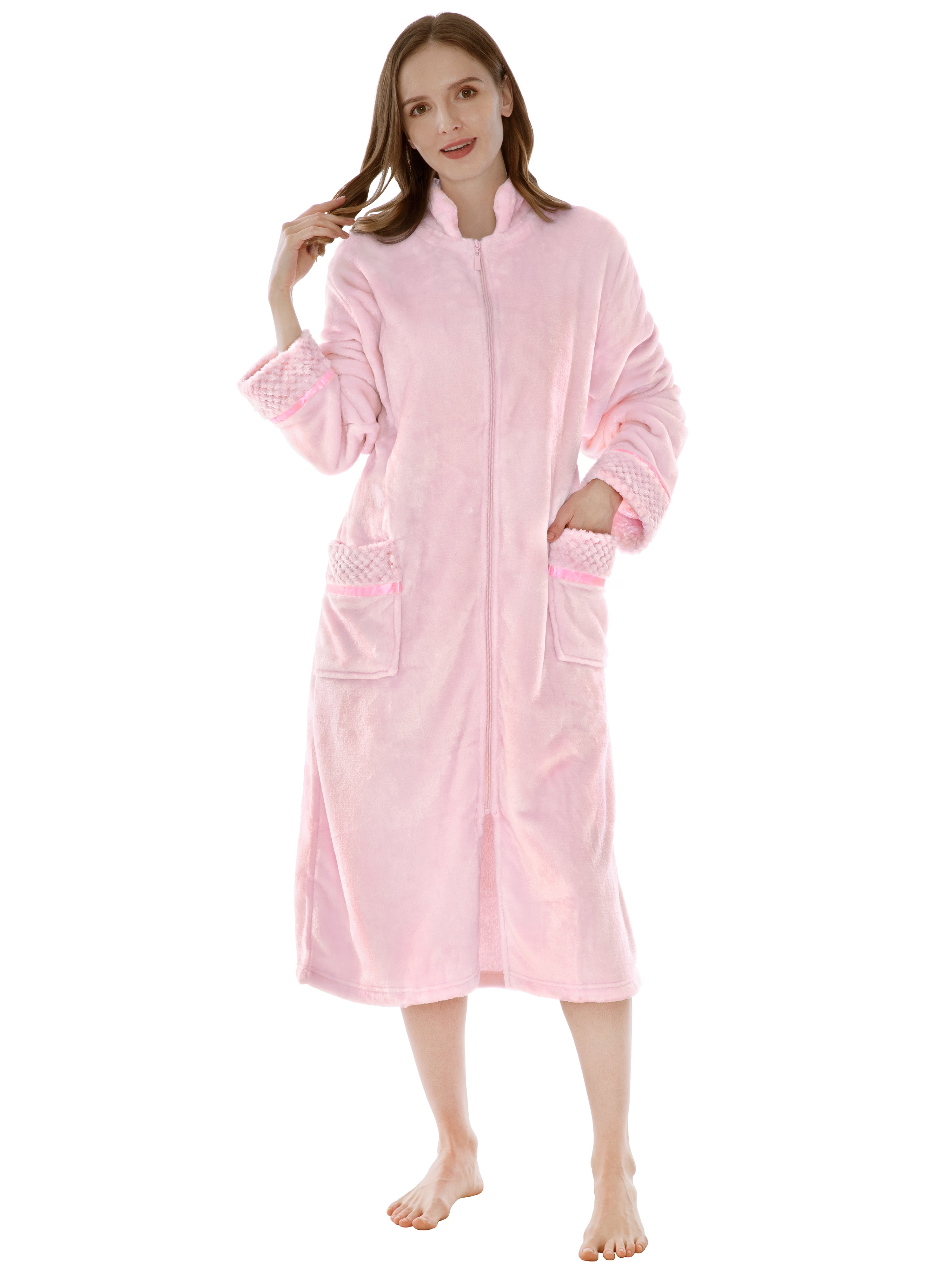 PAVILIA Womens Housecoat Zip Robe, Fleece Zip Up Front Robe Bathrobe