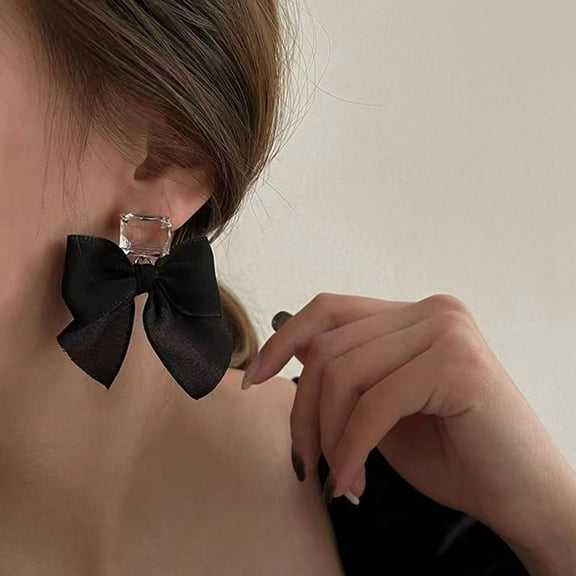 2PairS Bow Knot Ladies Fashion Stud Earrings Black Sexy  Earrings Vintage Style Simple Jewelry