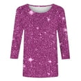 thumbnail image 4 of UVEASISHA 3/4 Length Sleeve Womens Tunic Blouse Casual Sequin Sparkly Tee Tops Trendy Party Clubwear Tops Purple XXL, 4 of 6