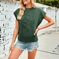 thumbnail image 2 of Duoif Women's Sweaters, Women's Ribbed Sweater - Short Sleeve Crew Neck Loose Top Sweaters for Women Blackish Green L, 2 of 9