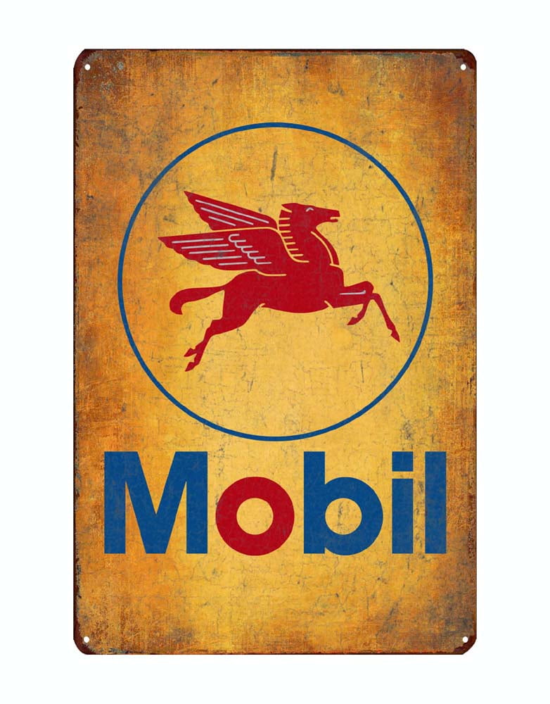 Mobil oil gas pegasus flying horse metal tin sign vintage style