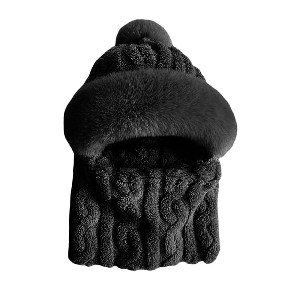 One Piece Thermal Knitted Hats Neck Warm Cycling Windproof Plush Fluffy Beani