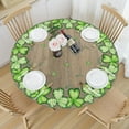 thumbnail image 3 of St. Patrick''s Day Round Fitted Tablecloth Best for 44"-48" Wood Grain Table Cloth Green Shamrock Elastic Edge Waterproof Stain Resistant Washable Clover Table Cover for Party Picnic Indoor Decor, 3 of 4