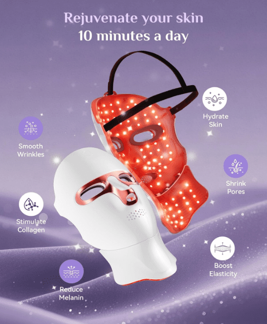 CNV LED Light Therapy Mask Skin Care Mask,Cordless LED Face Mask face & neck Red & Infrared Lights Masks Wavelength,USB C Rechargeable for Home Use Working Travel Yoga White