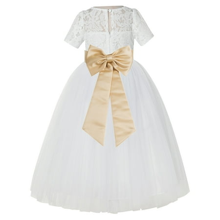 

Ivory Floral Lace Vintage Flower Girl Dresses for Wedding Pageant LG2T