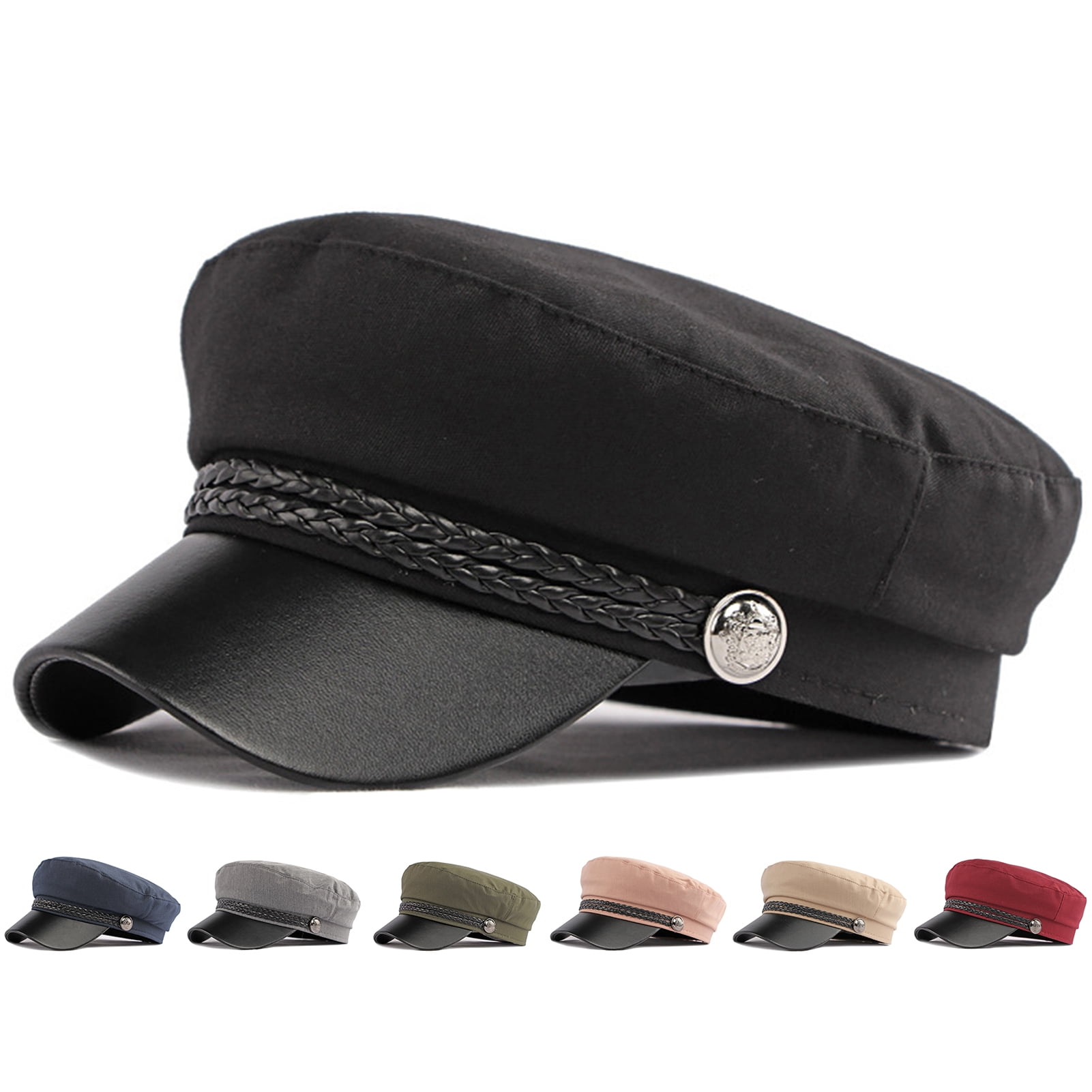 ●TATIANA● Urban Leather Sailor Cap HT8151 2 Colors 5006509 UDIYO Spring Autumn Women Captain Cap Leather Brim Flat Top