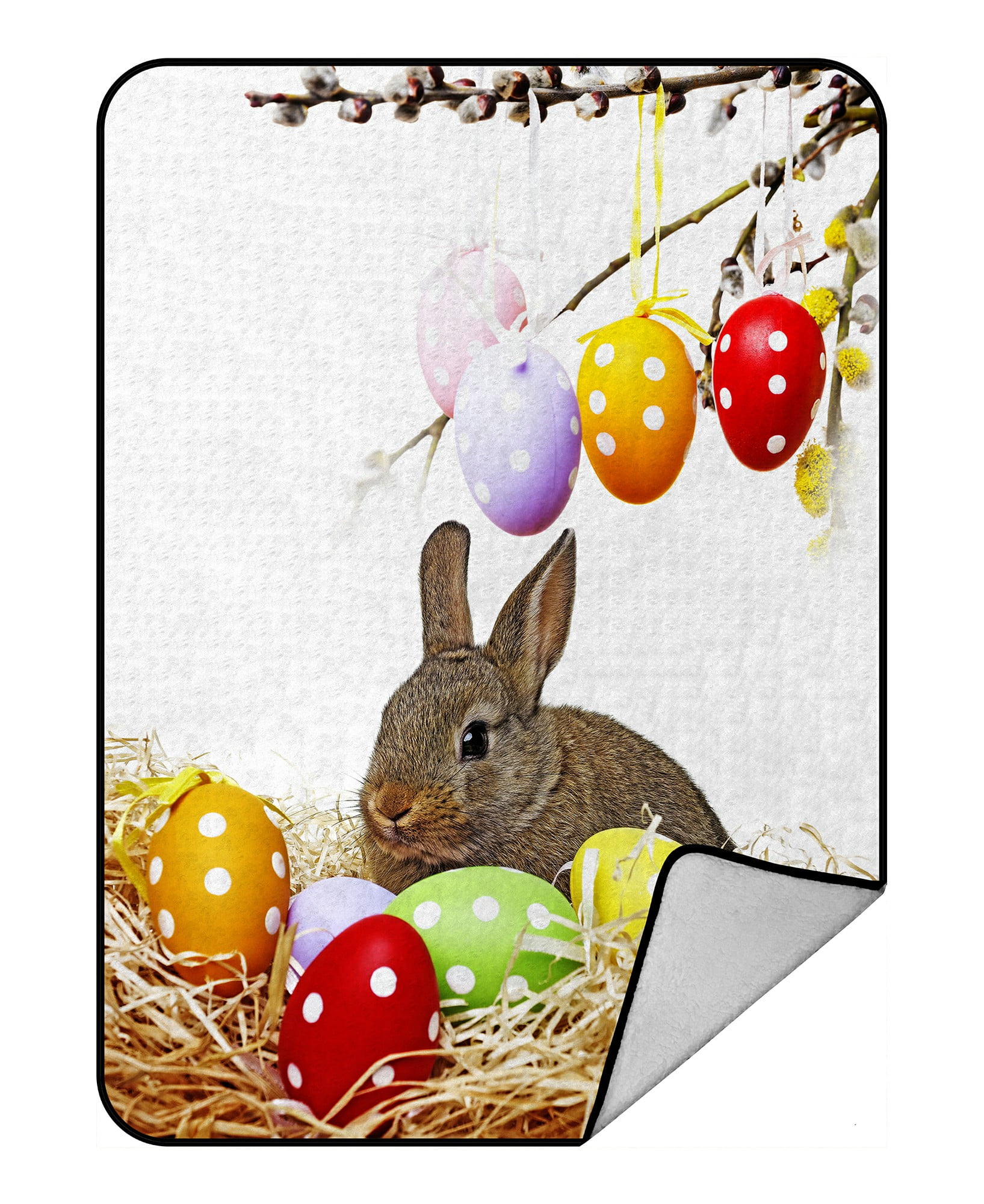 ABPHQTO Easter Eggs On A Spring Branch Fleece Blanket Fleece Back Throw