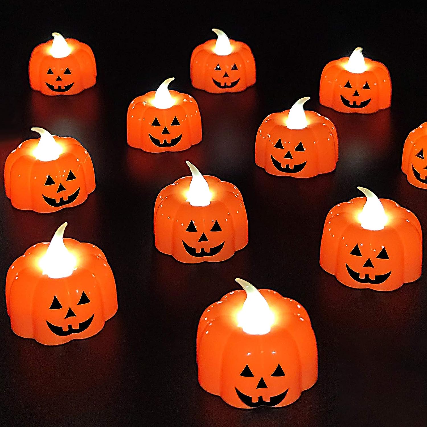 Halloween Pumpkin Tea Lights Candles Flickering Ghost Face Candles