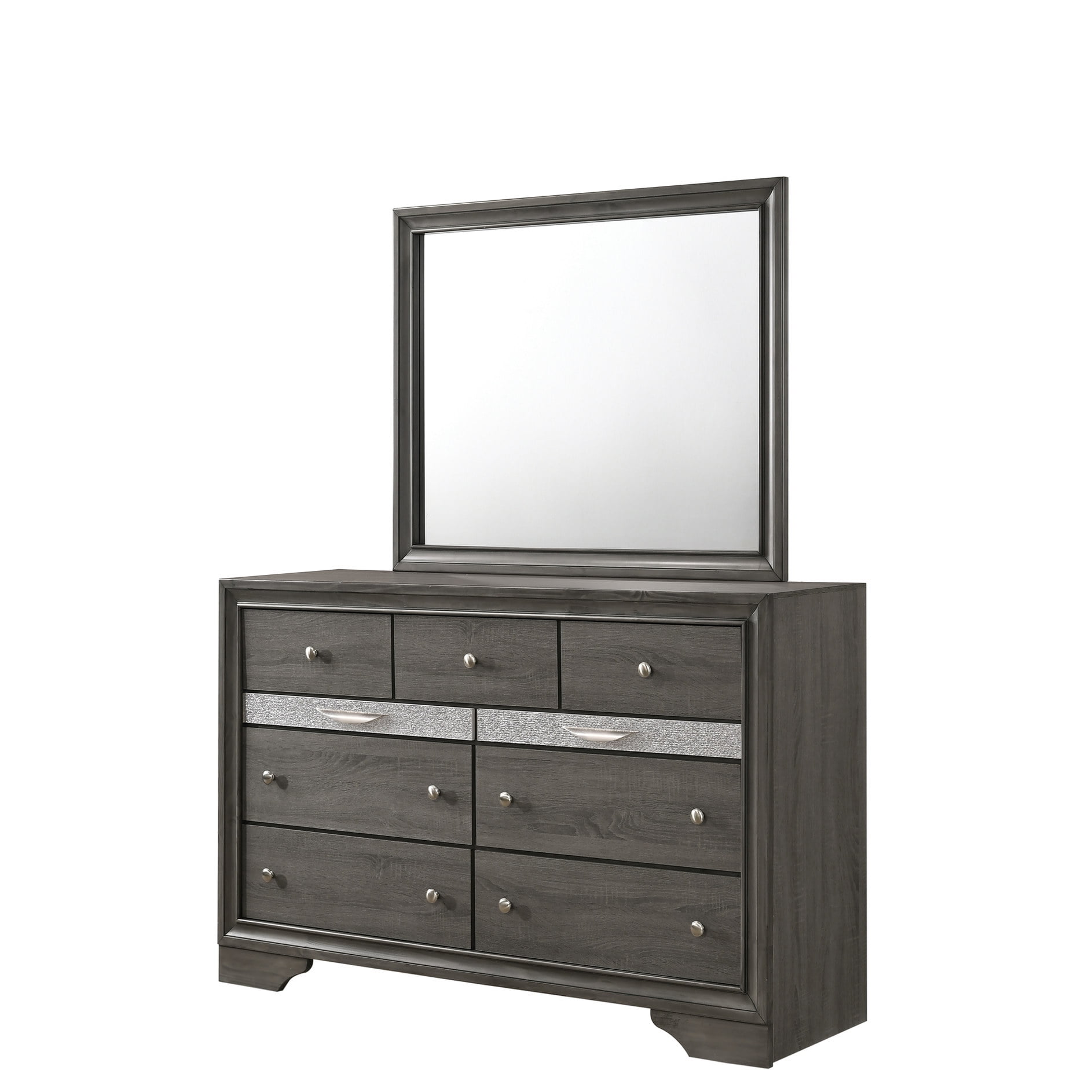 Traditional 7-Drawer Gray Wood Dresser | Spacious Drawers for Bedroom Accessories | Solid Wood + MDF Build | Arranges Bedroom Belongings