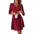 thumbnail image 3 of Robe Courte en Tricot Côtelé à Manches Longues pour Femmes Automne Hiver à Col en V Décontractée Évasée Ligne A Robe Chandail Rouge TTG, 3 of 9