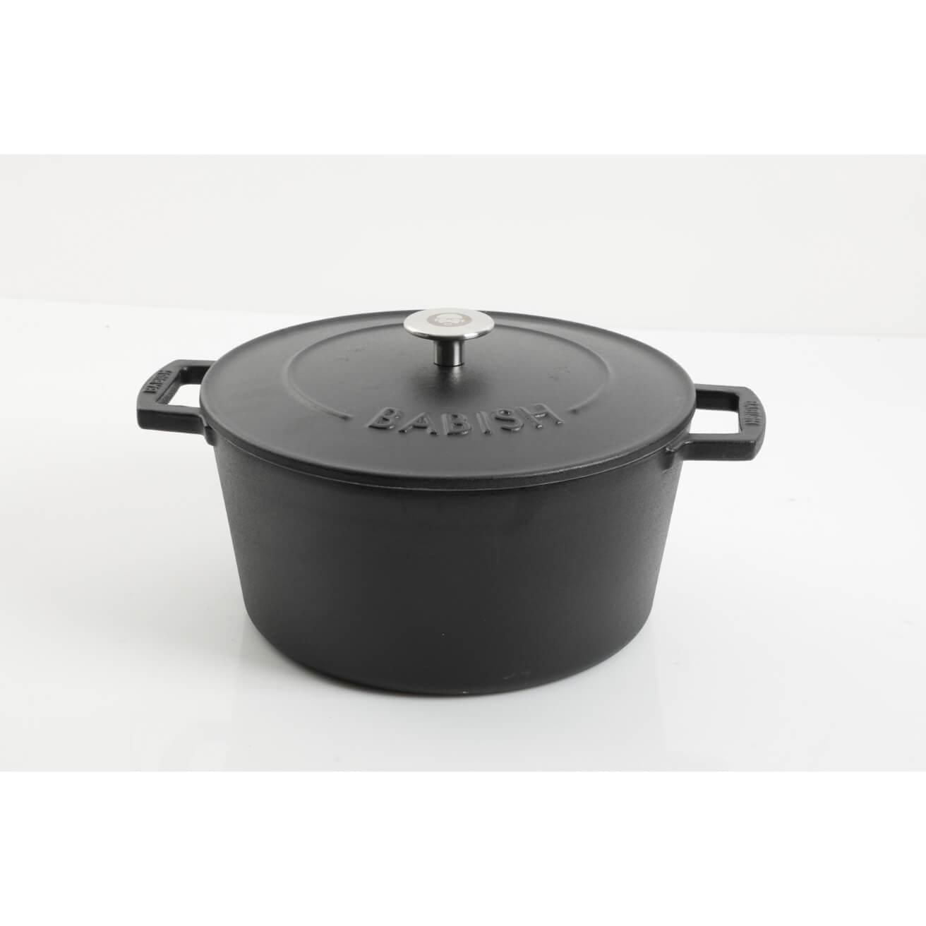 Babish Round Enamel Cast Iron Dutch Oven w/Lid, 6-Quart, Matte Black
