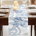 thumbnail image 3 of Coastal Blue Octopus 60 Inch Table Runner, Vintage Summer Ocean Coral Farmhouse Dresser Scarf Cotton & Linen Tablerunner for Dining/Kitchen Island/Holiday Party Décor 13" x 60", 3 of 9
